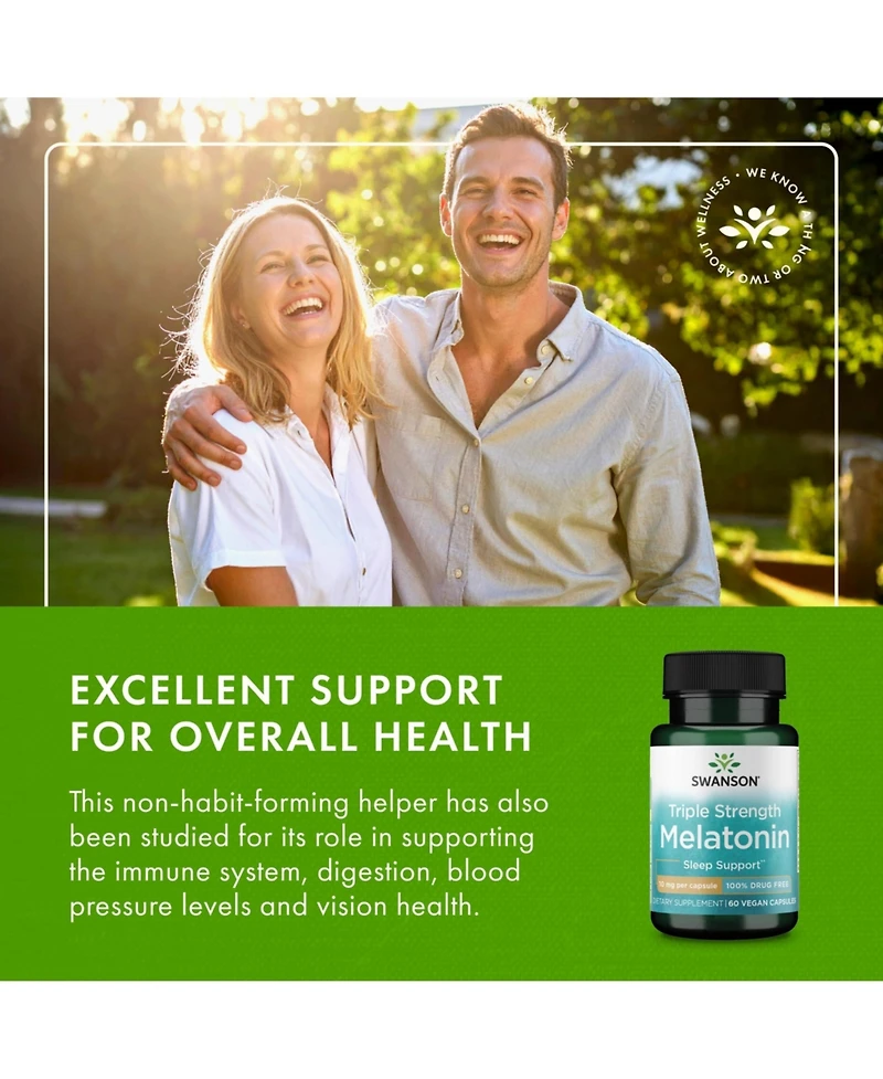 Swanson Triple Strength Melatonin Natural Sleep Support for Disrupted Sleep Cycles (60 Capsules, 10mg Each)