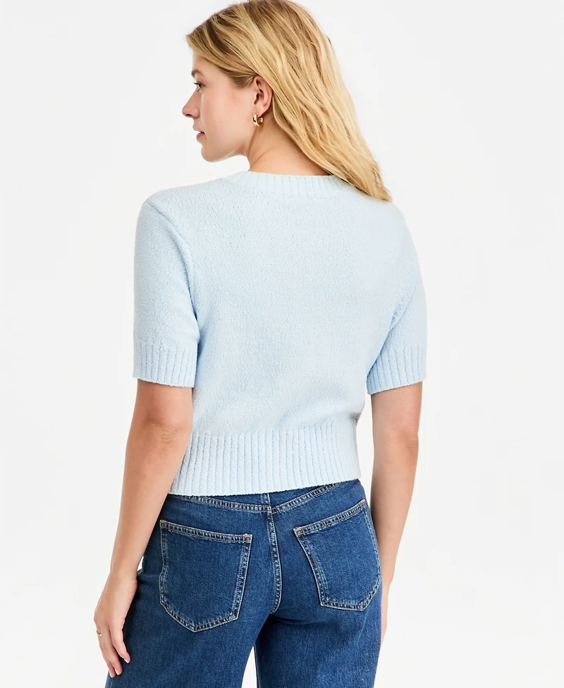 On 34th Women's Crewneck Short-Sleeve Textured Button-Front Cardigan, Macy's Exclusive