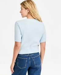 On 34th Women's Crewneck Short-Sleeve Textured Button-Front Cardigan, Macy's Exclusive