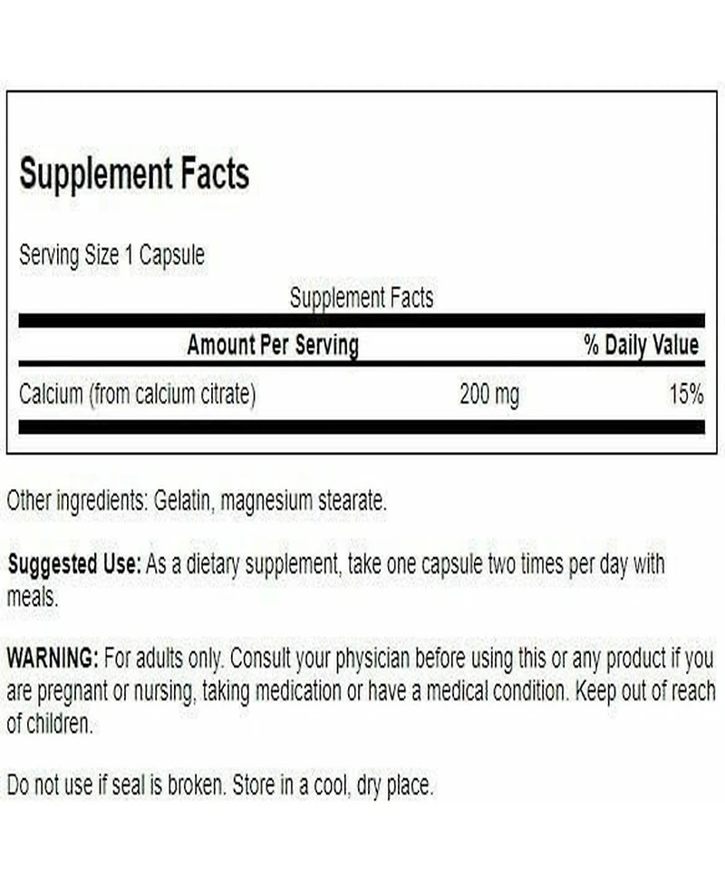 Swanson Calcium Citrate 200 Milligrams 60 Capsules