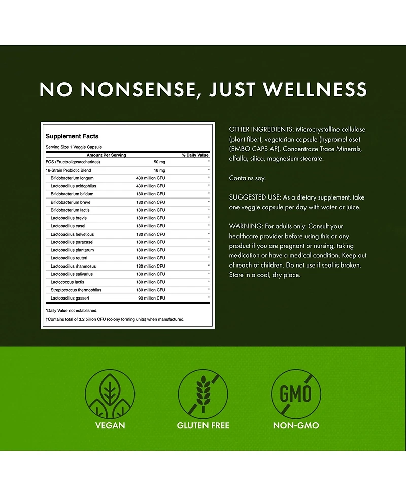 Swanson Dr. Stephen Langer's Formula Probiotic w/ Fos Prebiotic, 16 Strains, Digestive Support, 3.2 Billion Cfu per Capsule, 60 Veggie Capsules