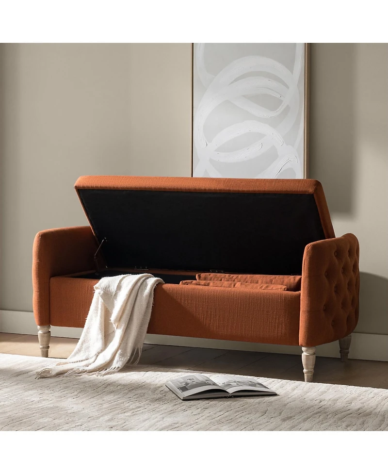 Hulala Home Aristides Farmhouse 59"W Flip Top Storage Bench With Two Pillows and Solid Wood Legs