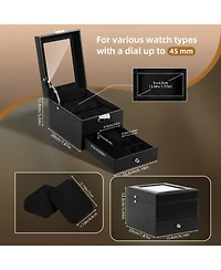 Yigii Watch Storage Box Pu Leather Glass Lid 2 Layers Soft Pillow Organizer for Watches Jewelry