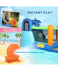 Qaba Sharks Theme Inflatable Bounce House for Kids with Slide,