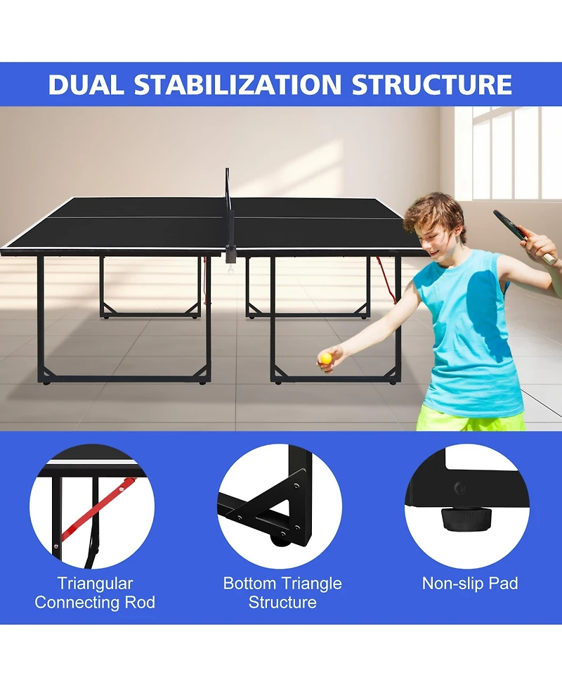 Rainsken 6FT Compact Foldable Ping Pong Table, All-in-One Table Tennis Set with Net, 2 Paddles and 3 Balls for Family Games