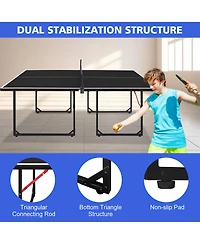 Rainsken 6FT Compact Foldable Ping Pong Table, All-in-One Table Tennis Set with Net, 2 Paddles and 3 Balls for Family Games