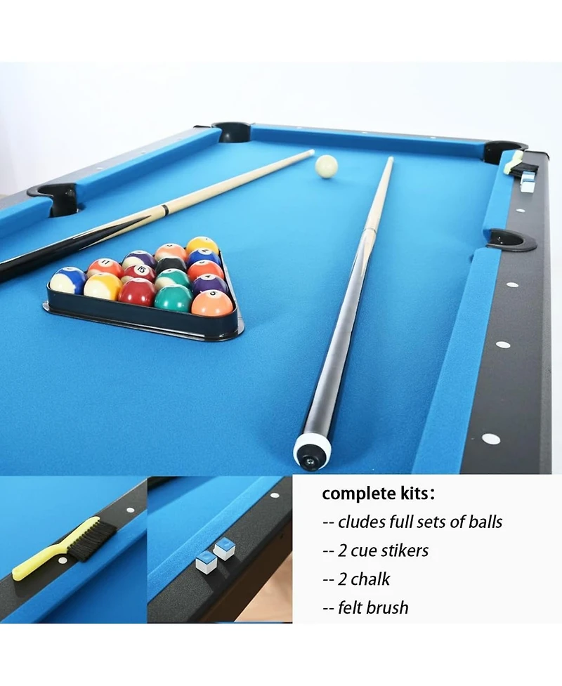 Rainsken 63.8" Foldable Pool Table, Indoor Billiards Table with Balls, Cue Sticks, Chalks, Brush and Triangular Rack for Family Game Room