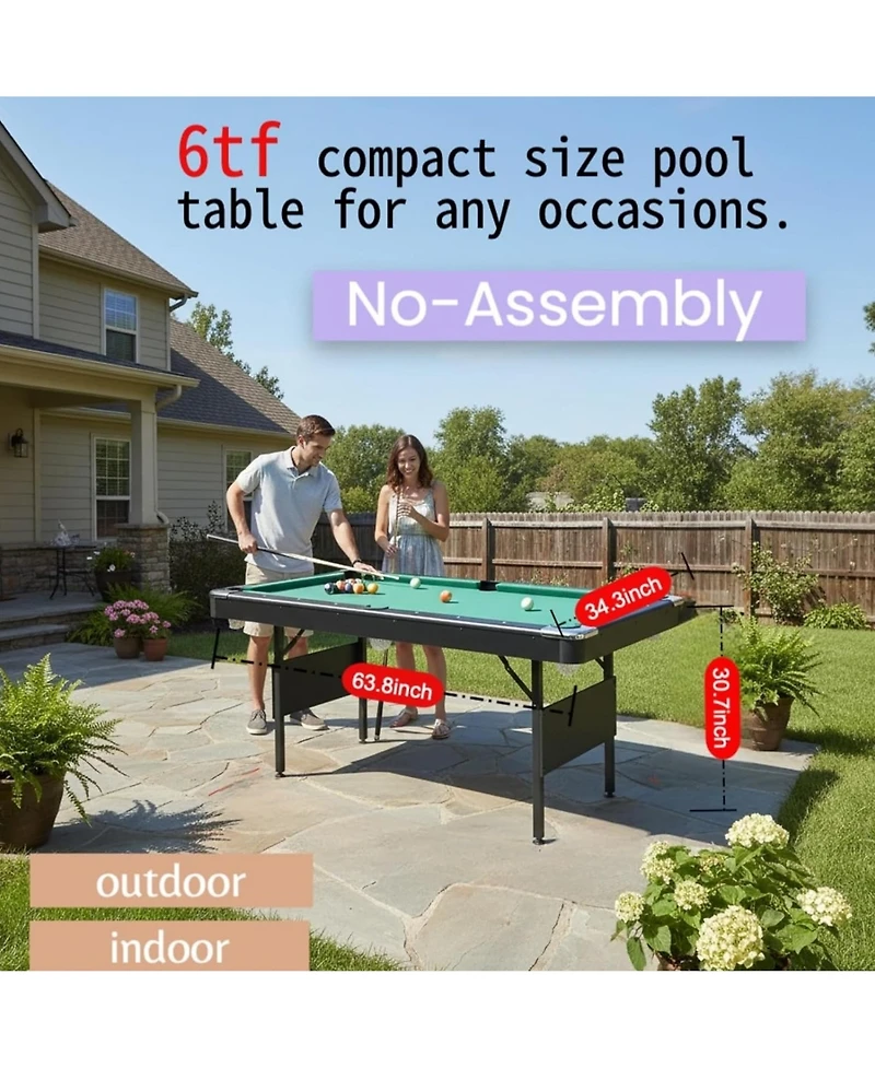 Rainsken 63.8" Foldable Billiards Table, All-in-One Indoor Pool Table Set with Balls, Cues, Chalk, Brush and Triangle Rack for Game Rooms