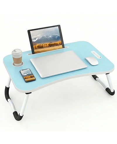 Gnuadz Folding Lap Desk Portable Wood Laptop Bed Cup Holder Sofa Couch Floor