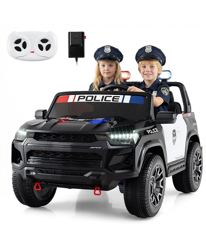 Slickblue Kids 24V Police Ride-On Car, 2-Seater 4WD with Megaphone and Led Lights