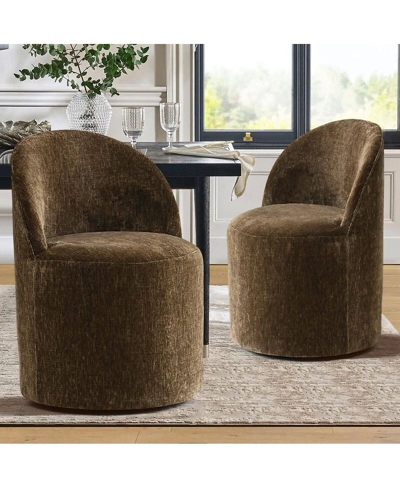 Maison Boucle Set of 2 Chenille Swivel Accent Chairs with Casters, Barrel Chair