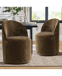 Maison Boucle Set of 2 Chenille Swivel Accent Chairs with Casters, Barrel Chair