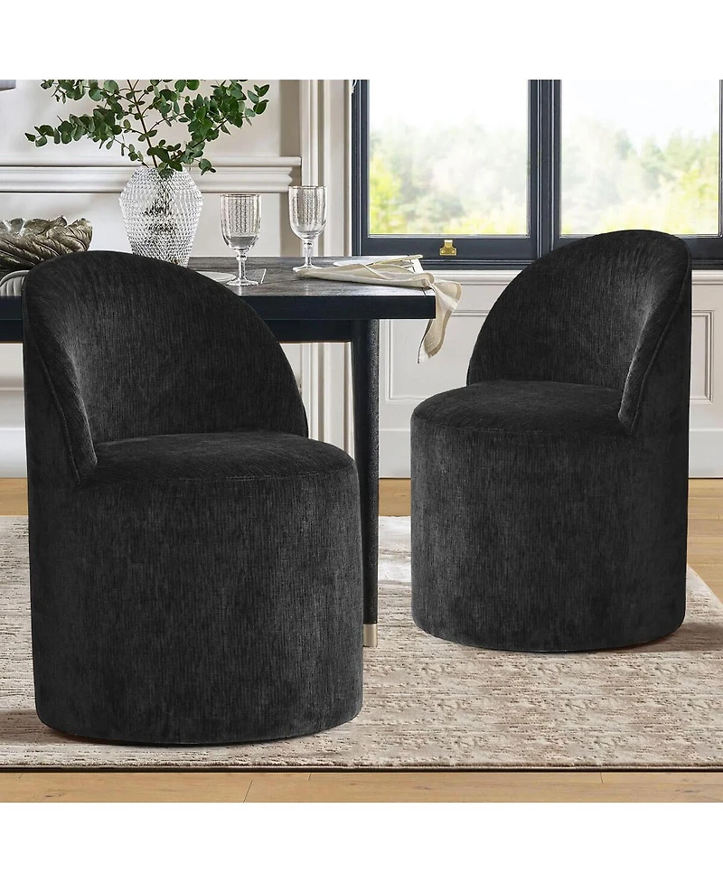 Maison Boucle Set of 2 Chenille Swivel Accent Chairs with Casters, Barrel Chair