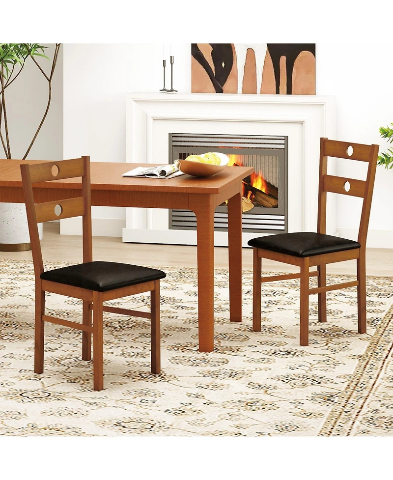 Gouun Rubber Wood Dining Chairs Set of 2 with Hollowed Backrest and Pu Leather Seat