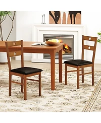 Gouun Rubber Wood Dining Chairs Set of 2 with Hollowed Backrest and Pu Leather Seat