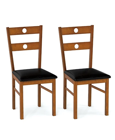 Gouun Rubber Wood Dining Chairs Set of 2 with Hollowed Backrest and Pu Leather Seat