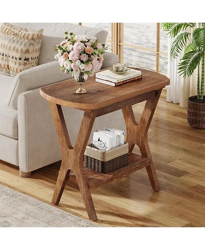 Tribesigns Solid Wood Side Table, 2-Tier End Table with Storage, Farmhouse Nightstand for Small Spaces
