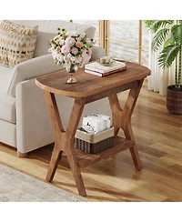 Tribesigns Solid Wood Side Table, 2-Tier End Table with Storage, Farmhouse Nightstand for Small Spaces