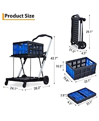 Homfan Collapsible Rolling Grocery Cart w/ Removable Basket and 360degree(s) Swivel Wheels, Lightweight Folding Utility for Shopping Office