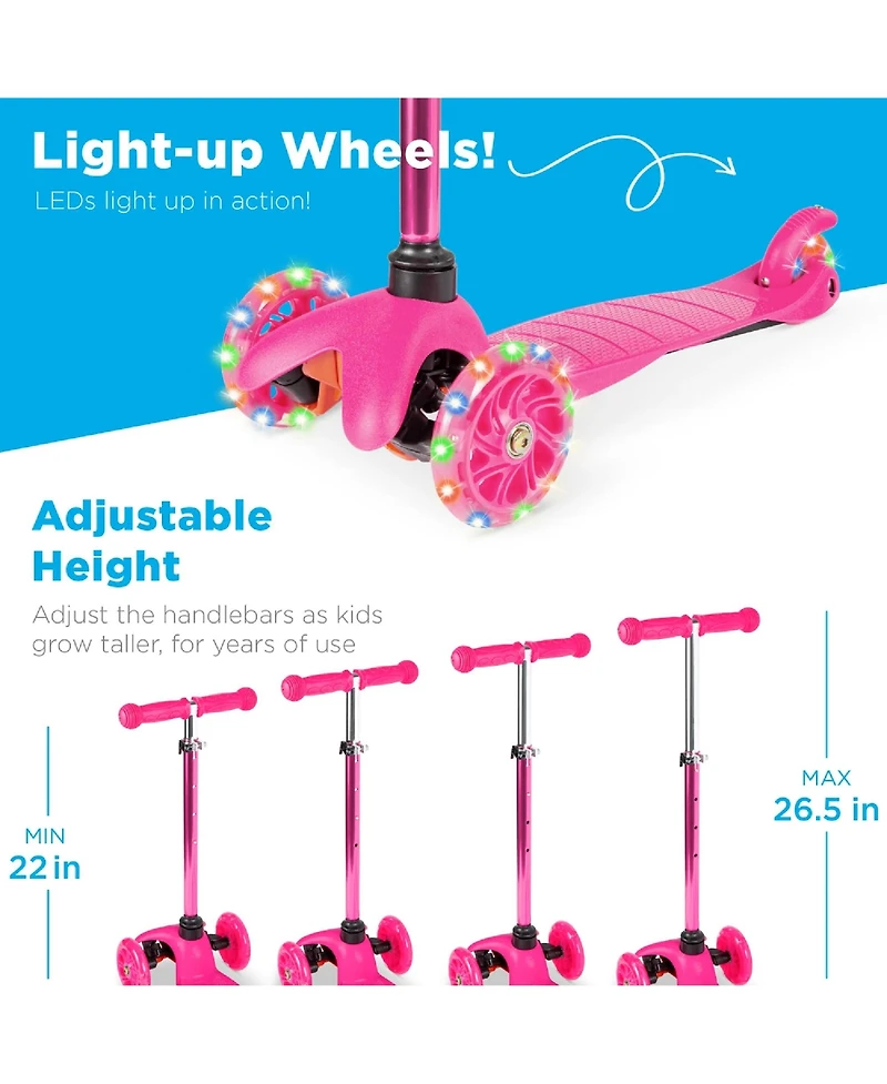 Best Choice Products Kids Mini Kick Scooter Toy w/ Light-Up Wheels and Height Adjustable T-Bar