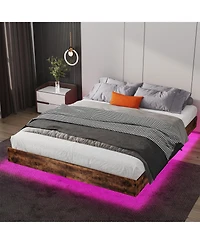 Lucky One Floating Bed Frame with Led Lights, Heavy Duty Metal Platform