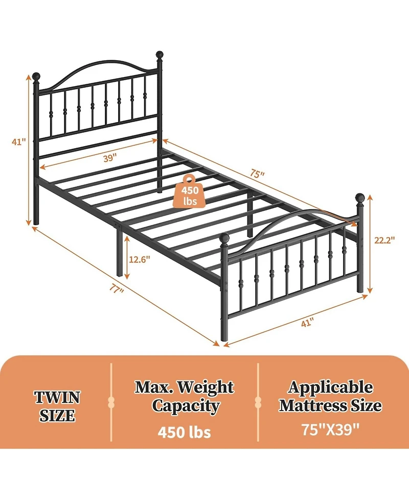 gaomon Metal Platform Bed Frame with Graphic Headboard Under Bed Storage