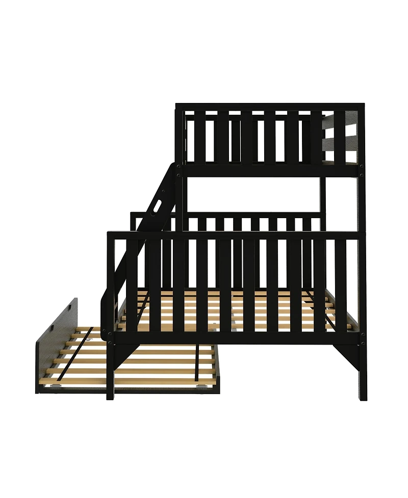 Max and Lily Bunk Bed Twin over Full with Trundle, Solid Wood Scandinavian Style Beds for Kids