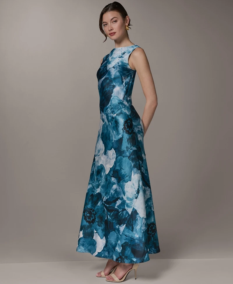 Donna Karan New York Women's Boat Neck Maxi Sleeveless Printed Dress