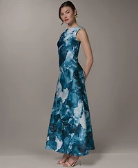 Donna Karan New York Women's Boat Neck Maxi Sleeveless Printed Dress