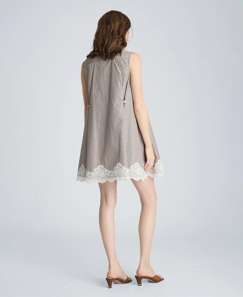 Kenneth Cole Women's Striped Collared Neck Swing Shirt Dress