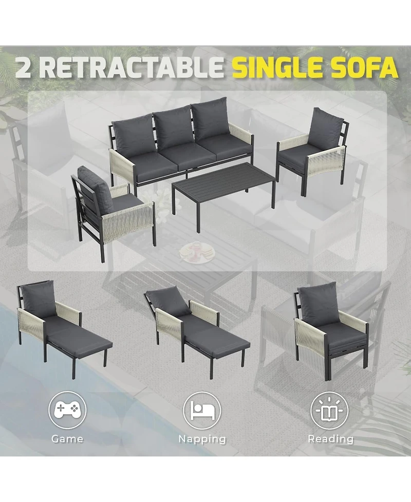 Aecojoy Aluminum Patio Furniture Set 5/4 Seats Outdoor Sectional Couch with Table