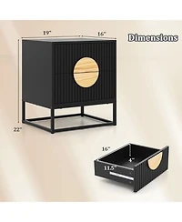 Gouun Mid-Century Fluted Nightstand with 2 Drawers and Pine Wood Handles