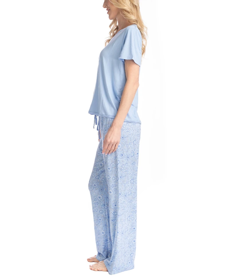 Muk Luks Women's Artistic Garden Round Neck Top and Ankle Pants