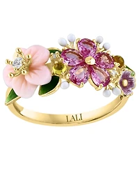 Lali Jewels Pink Mother of Pearl (7/10 ct. t.w.), Multi Gemstone (0.90 ct. t.w.) and Diamond (1/100 ct. t.w.) Ring in 14k Yellow Gold
