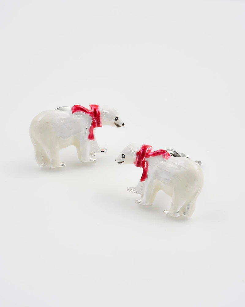 Fable England Cosy Polar Bear Silver Stud Earrings