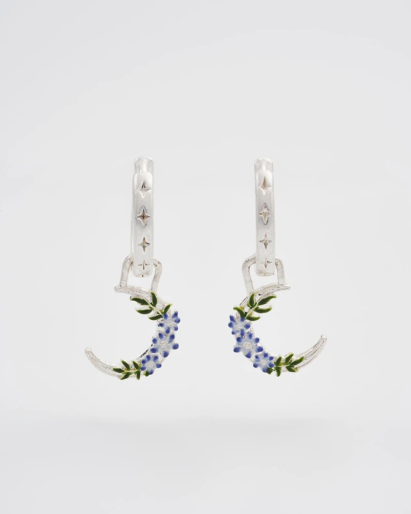 Fable England Nightshade Moon Silver Huggie Earrings