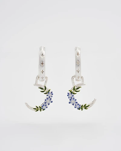 Fable England Nightshade Moon Silver Huggie Earrings
