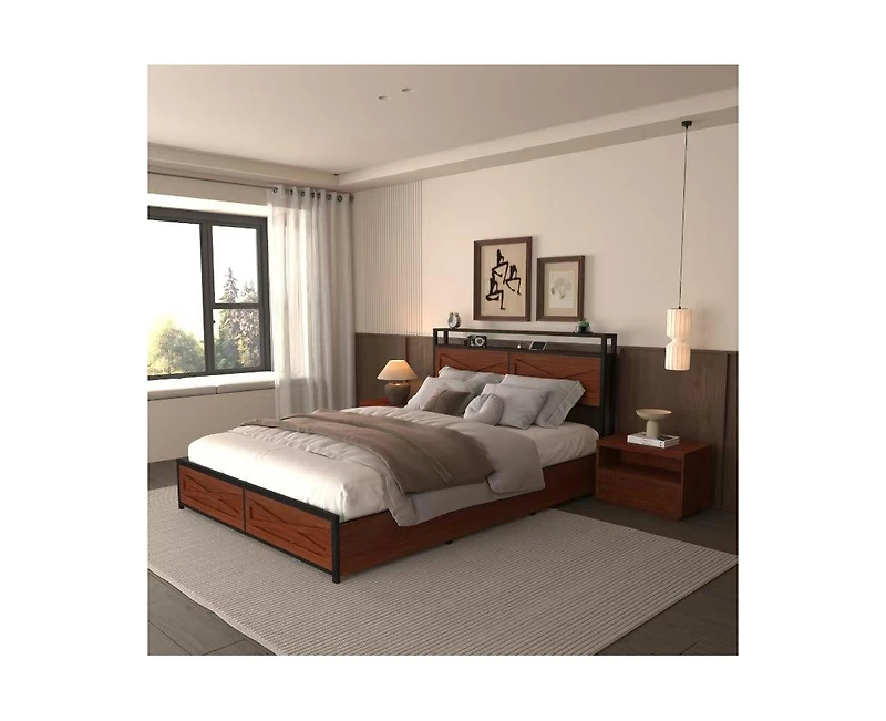 Lucky One Full Bed Frame with 6 Storage Drawers, Storage Headboard with Charging Statio Bed Frame