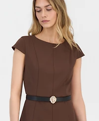 Anne Klein Women's Scuba Seamed Cap-Sleeve Dress