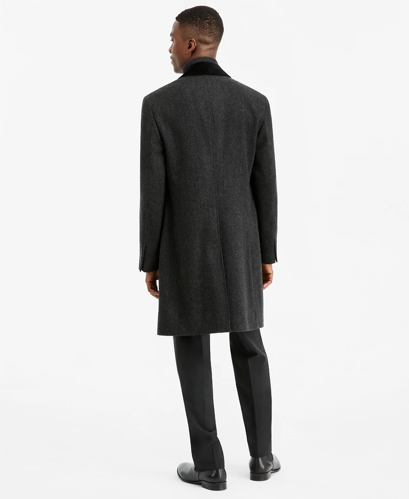 Ted by Ted Baker Men's Modern-Fit Herringbone Charcoal Overcoat