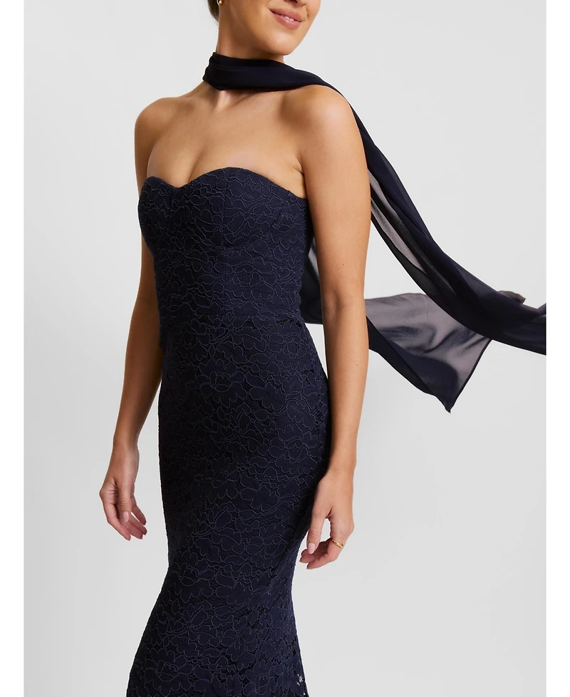 Six Stories Women's Lace Corset Maxi Dress With Neck Scarf