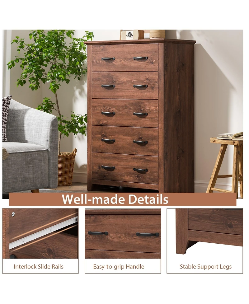 Slickblue Tall 5-Drawer Storage Dresser for Bedroom and Living Area