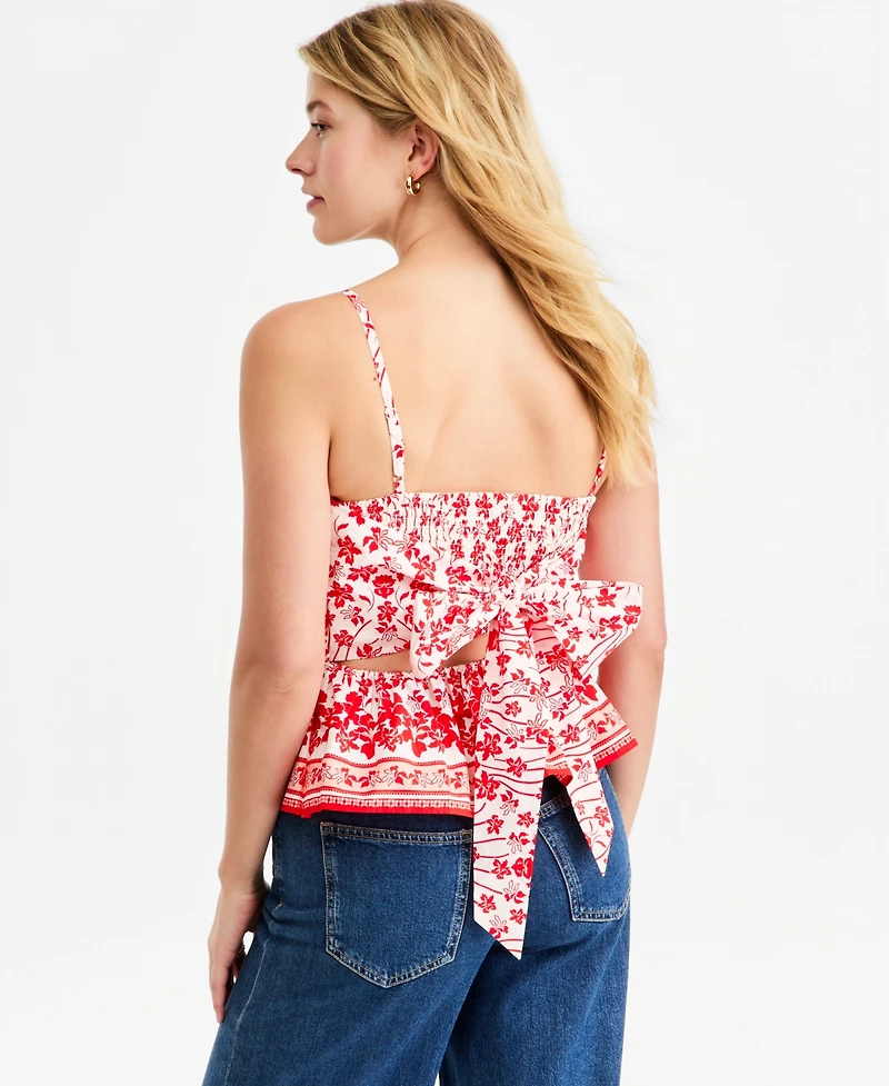 On 34th Women's Printed Cotton Tie-Back Peplum Top, Macy's Exclusive