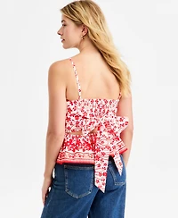 On 34th Women's Printed Cotton Tie-Back Peplum Top, Macy's Exclusive