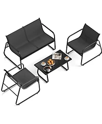 Gouun 4-Piece Patio Fabric Conversation Set with Loveseat and Glass Coffee Table