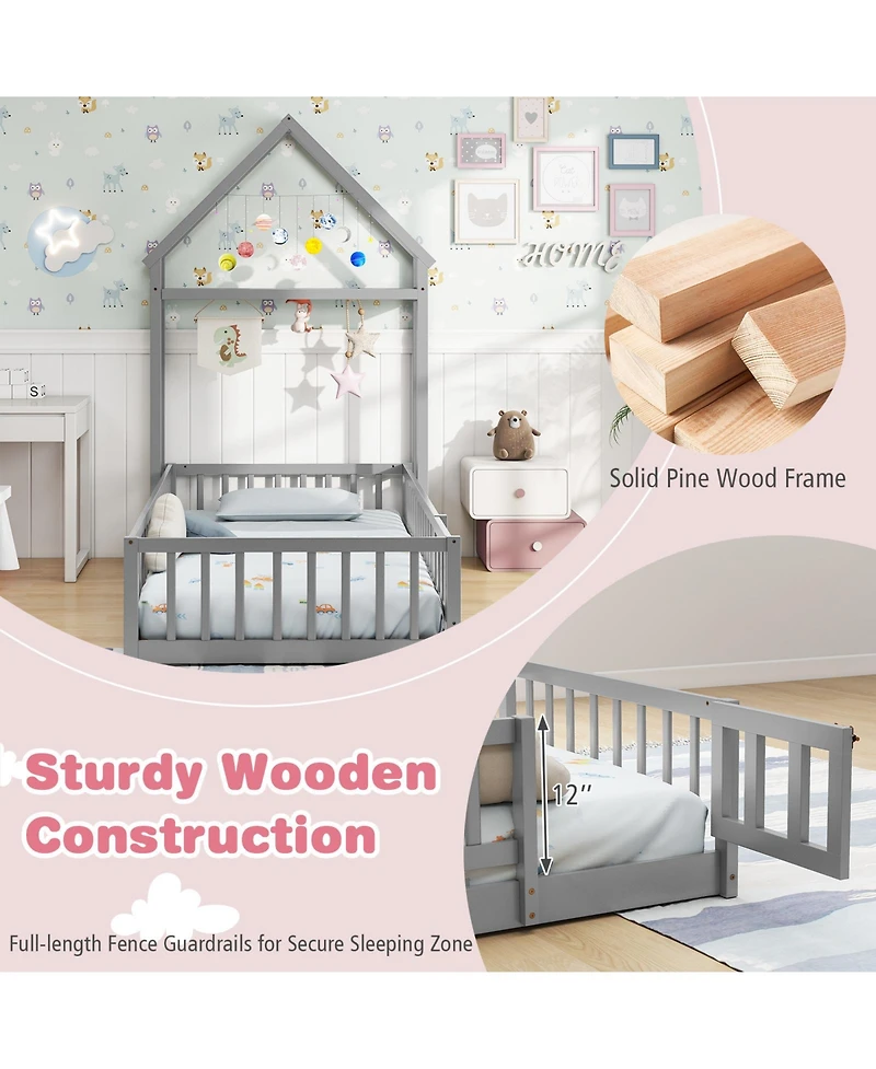 Gouun House Floor Bed with House-shaped Headboard
