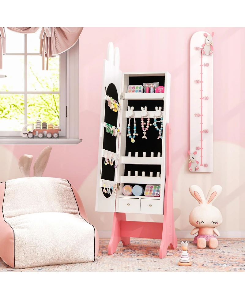 Gouun 3-Piece Kids Vanity Table, Chair and Jewelry Cabinet Furniture Set