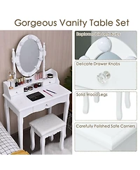 Gouun Oval Mirror Vanity Set with 10 Led Dimmable Bulbs, 3 Drawers and Stool
