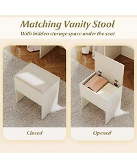 Gouun Vanity Desk with Led Lighted Mirror, 4 Drawers and Power Outlets