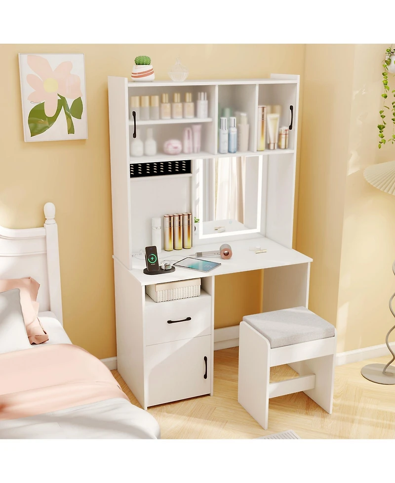 Gouun 67 in Tall Vanity Set with Led Mirror, Charging Station and Stool